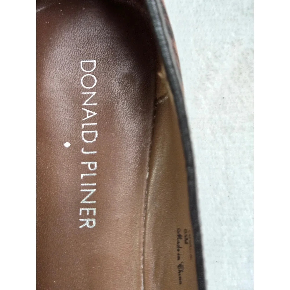 Donald J Pliner Tiger Print Ballet Flats Leather‎ Knot Detail Brown Black 6.5